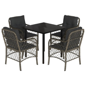5 pcs conjunto de jantar p/ jardim c/ almofadões vime PE cinza H