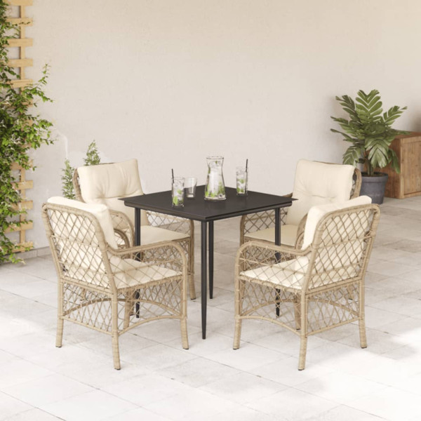 Set comedor de jardín 5 pzas con cojines ratán sintético beige D