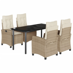 5 pcs conjunto de jantar p/ jardim com almofadões vime PE bege H