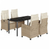 Set comedor de jardín 5 pzas con cojines ratán sintético beige 2