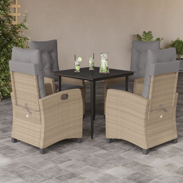 Set comedor de jardín 5 pzas con cojines ratán sintético beige D