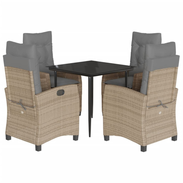 Set comedor de jardín 5 pzas con cojines ratán sintético beige M 2