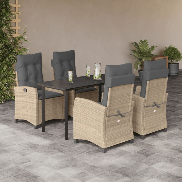 Set comedor de jardín 5 pzas con cojines ratán sintético beige D