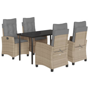 5pcs conj. jantar jardim c/ almofadões vime PE bege misturado H