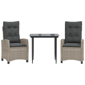 Set comedor de jardín 3 pzas cojines ratán sintético gris claro H