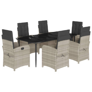 Set comedor jardín 7 pzas y cojines ratán sintético gris claro H