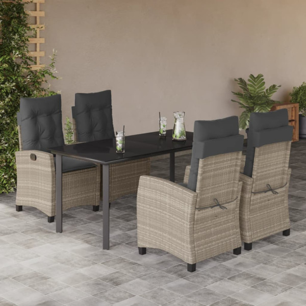 Set comedor de jardín 5 pzas cojines ratán sintético gris claro D