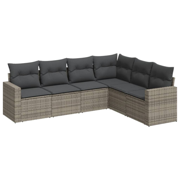 Set de muebles de jardín 6 pzas y cojines ratán sintético gris M 2