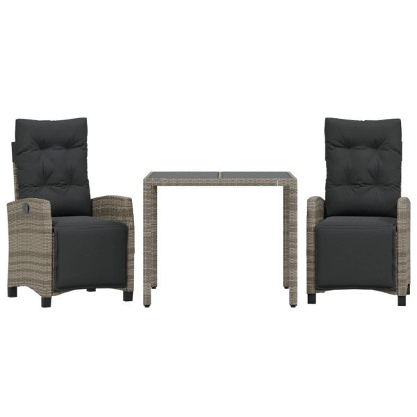 Set comedor de jardín 3 piezas con cojines ratán sintético gris M 2