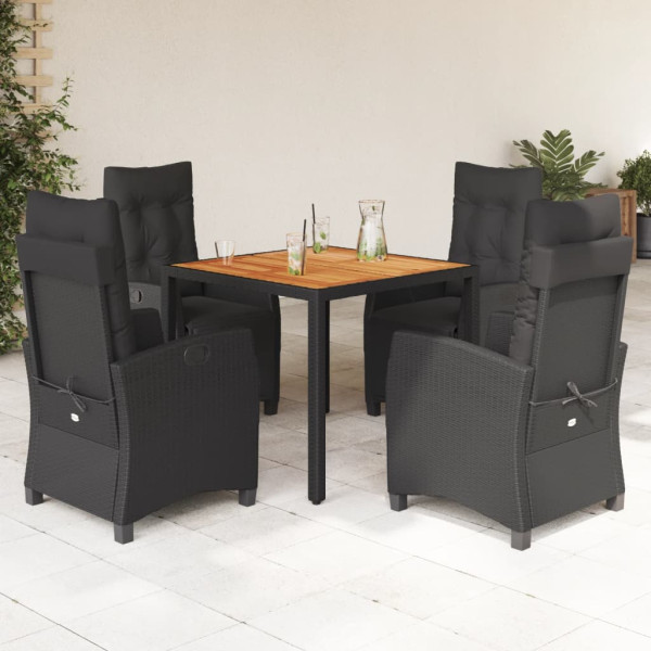 Set de muebles jardín 5 pzas con cojines ratán sintético negro D