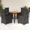 5 pcs conjunto de jantar p/ jardim c/ almofadões vime PE preto 1