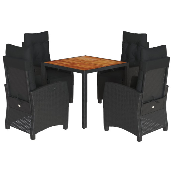 Set de muebles jardín 5 pzas con cojines ratán sintético negro M 2