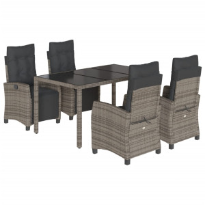 5 pcs conjunto de jantar p/ jardim c/ almofadões vime PE cinza H
