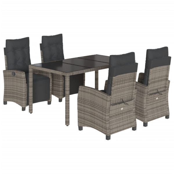 Set comedor de jardín 5 piezas con cojines ratán sintético gris M 2