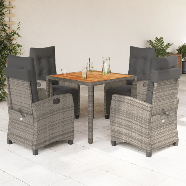 Set comedor de jardín 5 piezas con cojines ratán sintético gris D