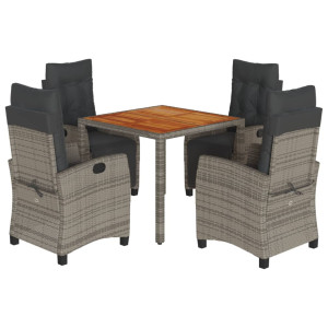 Set comedor de jardín 5 piezas con cojines ratán sintético gris H