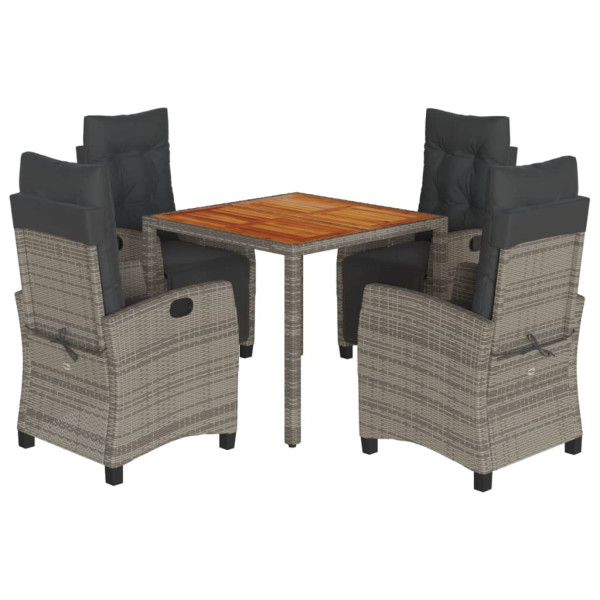 Set comedor de jardín 5 piezas con cojines ratán sintético gris M 2