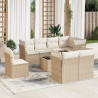 Set de sofás de jardín 9 pzas con cojines ratán sintético beige 1