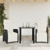 Set comedor de jardín 3 pzas con cojines ratán sintético negro 1