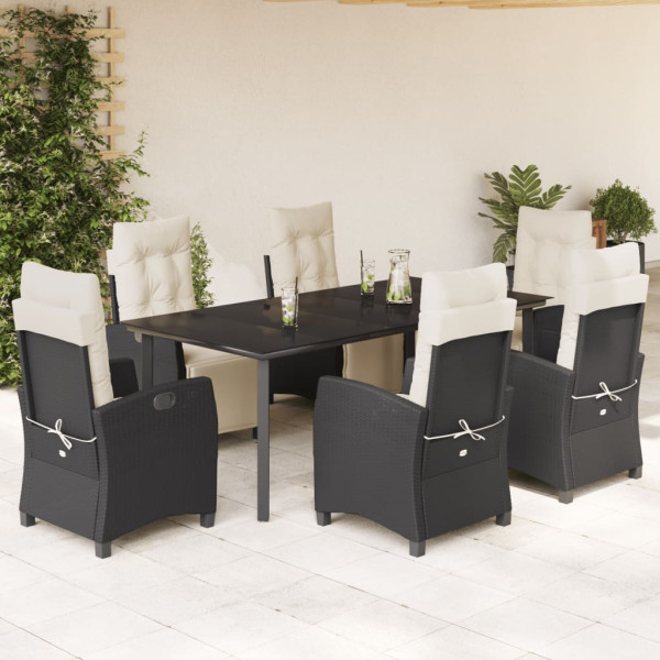 Set de comedor de jardín 7 pzas y cojines ratán sintético negro D