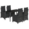 5 pcs conjunto de jantar p/ jardim c/ almofadões vime PE preto 2