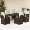 Set comedor de jardín 7 pzas con cojines ratán sintético marrón 1