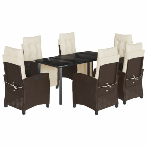 7 pcs conjunto jantar p/ jardim c/ almofadões vime PE castanho H