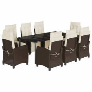 9 pcs conjunto jantar p/ jardim c/ almofadões vime PE castanho H