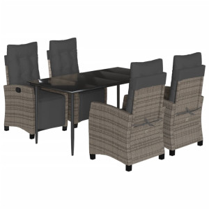 5 pcs conjunto de jantar p/ jardim c/ almofadões vime PE cinza H