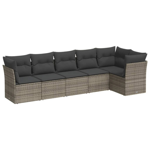 6 pcs conjunto sofás de jardim com almofadões vime cinzento M 2