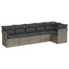 6 pcs conjunto sofás de jardim com almofadões vime cinzento 2
