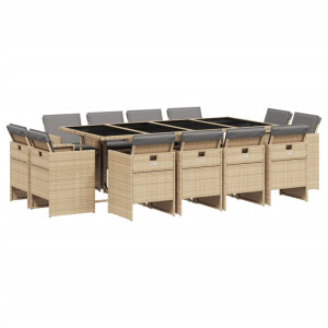 Set comedor de jardín con cojines 13 pzas ratán sintético beige H