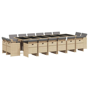 Set comedor de jardín 17 pzas con cojines ratán sintético beige H