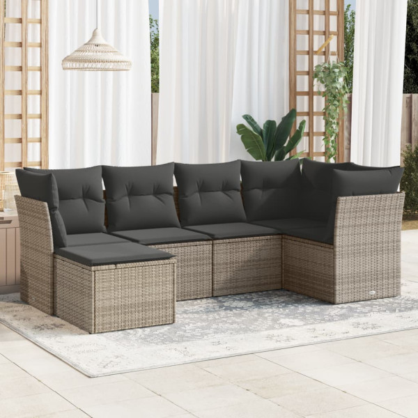 6 pcs conjunto sofás de jardim com almofadões vime cinzento D