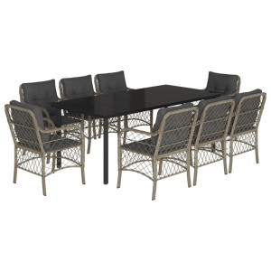 9 pcs conjunto de jantar p/ jardim c/ almofadões cinzento claro H