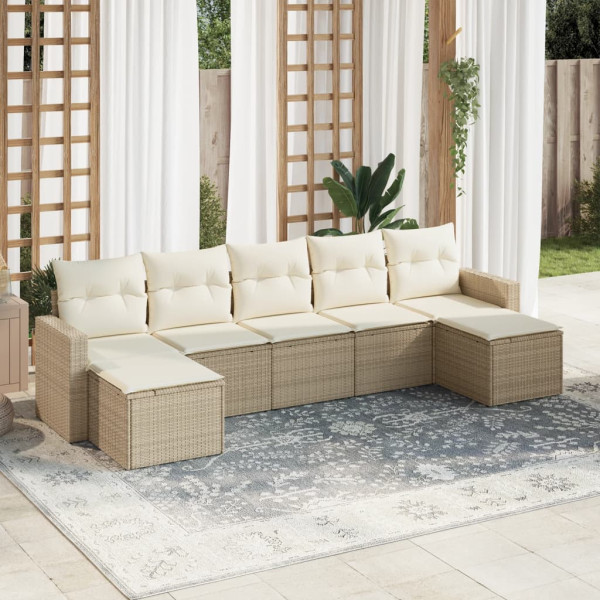 Set sofás de jardín 7 piezas y cojines ratán sintético beige D