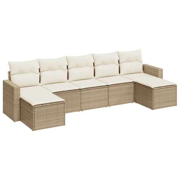 Set sofás de jardín 7 piezas y cojines ratán sintético beige M 2