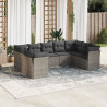 Set de muebles de jardín 9 pzas y cojines ratán sintético gris 1