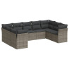 9 pcs conjunto sofás p/ jardim com almofadões vime PE cinzento 2