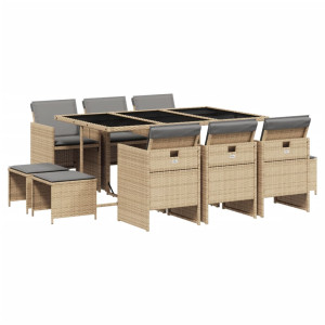 Set de jantar jardim 11 pcs com almofadas ratão sintético beige H