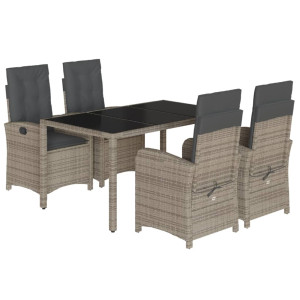 5 pcs conjunto de jantar p/ jardim c/ almofadões vime PE cinza H