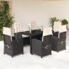 Set de comedor de jardín 7 pzas y cojines ratán sintético negro 1