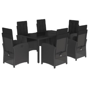 7 pcs conjunto de jantar p/ jardim c/ almofadões vime PE preto H