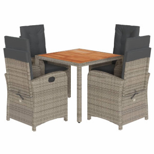 5 pcs conjunto de jantar p/ jardim c/ almofadões vime PE cinza H