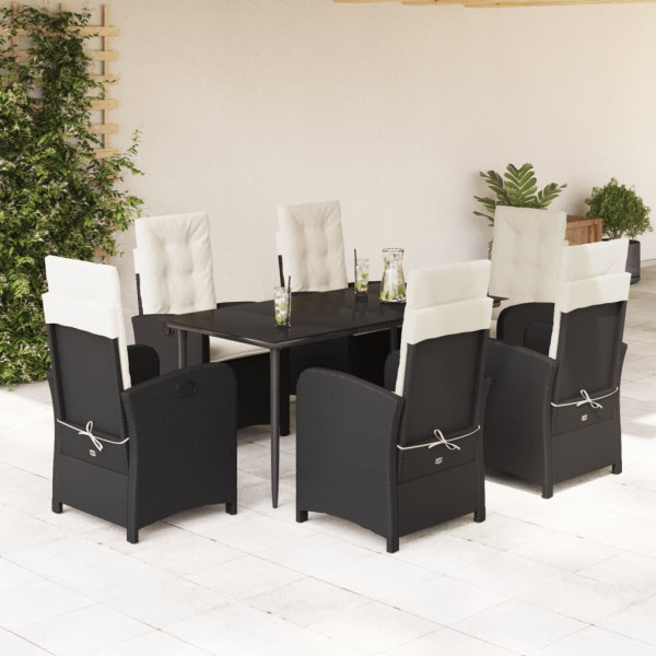 Set de comedor de jardín 7 pzas y cojines ratán sintético negro D