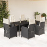 Set de comedor de jardín 7 pzas y cojines ratán sintético negro 1