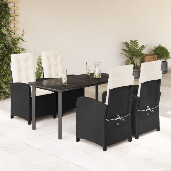 5 pcs conjunto de jantar p/ jardim c/ almofadões vime PE preto D