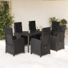 Set de comedor de jardín 7 pzas y cojines ratán sintético negro 1