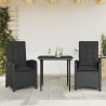 Set comedor de jardín 3 pzas con cojines ratán sintético negro 1