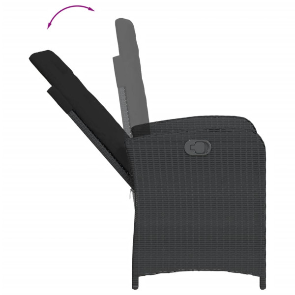 3 pcs conjunto de jantar p/ jardim c/ almofadões vime PE preto M 5